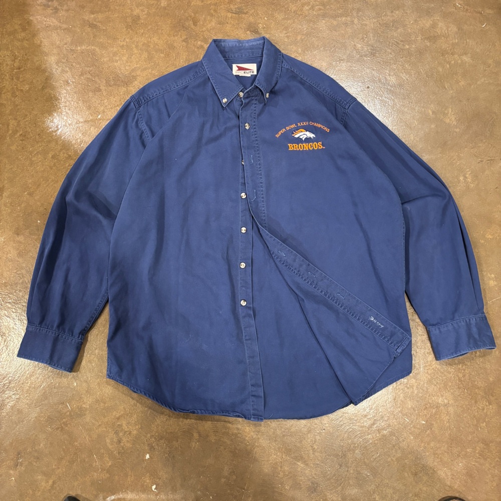 VINTAGE 1998 broncos Super Bowl champions. Blue Button-Up Shirt
